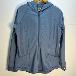 Duluth Trading Company Grey/Blue Zip Athletic Hooded Jacket Women Sz Med Running